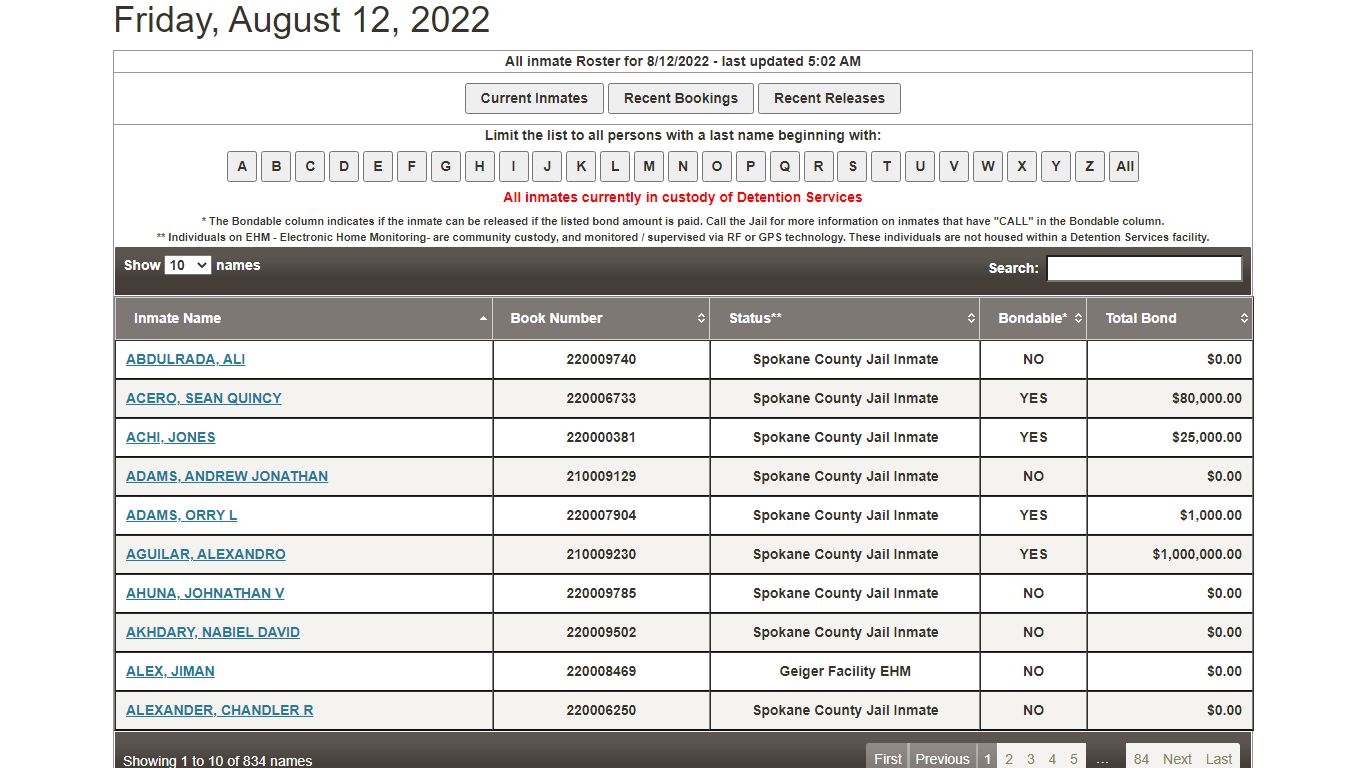 Detention Services - Inmate Roster